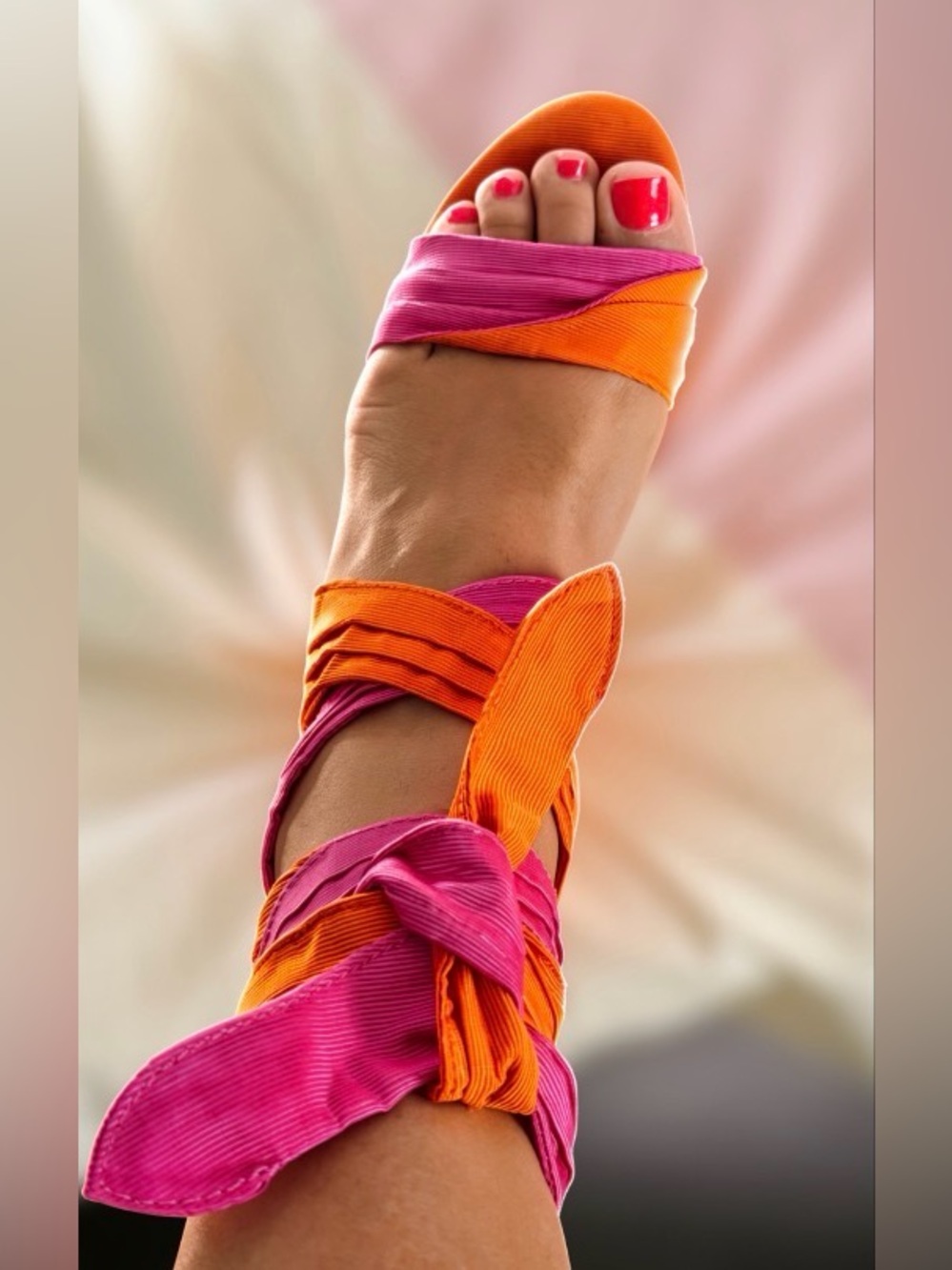 Women's Pink & Orange Wrap Strappy Heel Sandals
